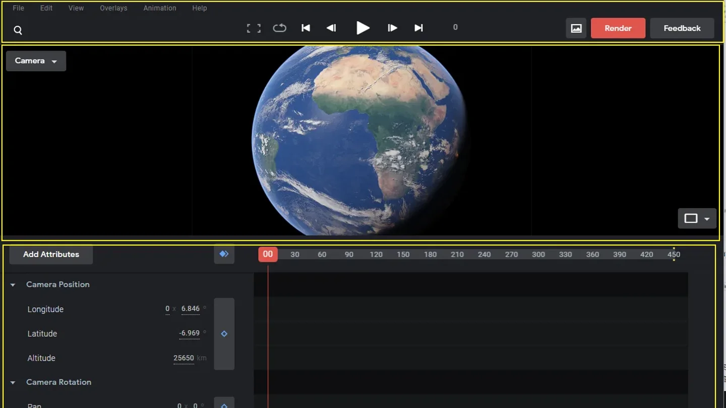 Google Earth Studio 编辑器中的地球动画项目